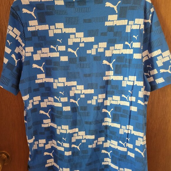 NWT Men Light Blue Puma T-Shirt with block letters and White Puma Images - Picture 2 of 3